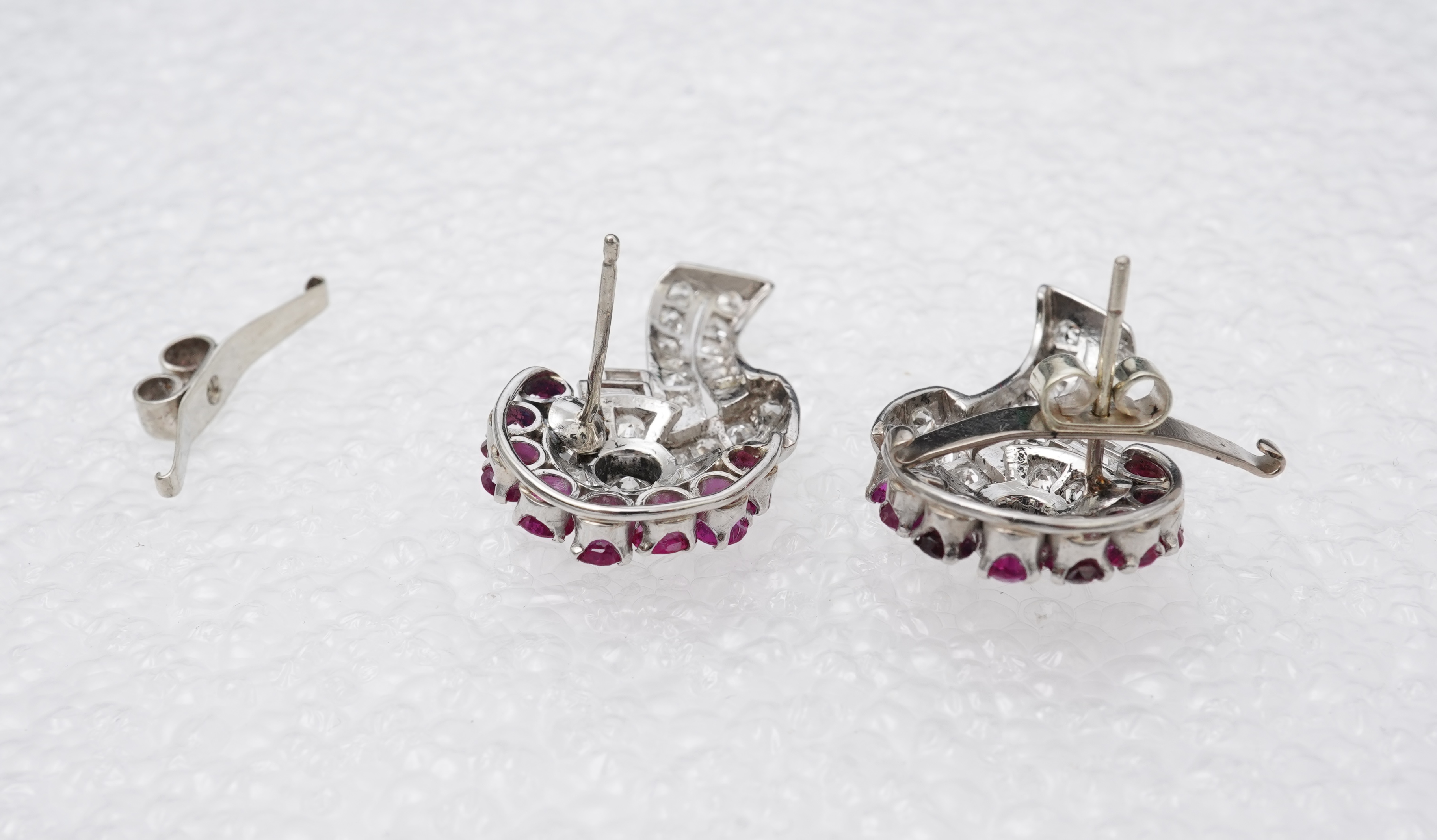 A pair of ruby and diamond earrings, mid 20th century